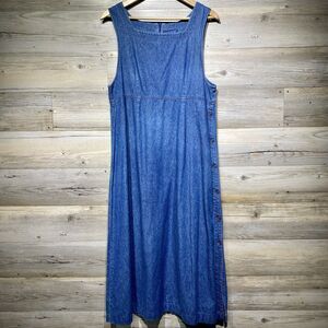Karen Scott Vintage Chambray Sleeveless Maxi Dress Size L, Side Buttons Cottage